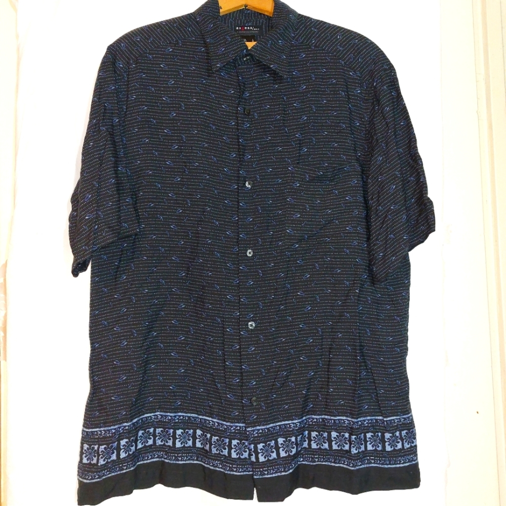 Axcess Shirt Men L Blue Excellent Vintage Print Short Sleeve